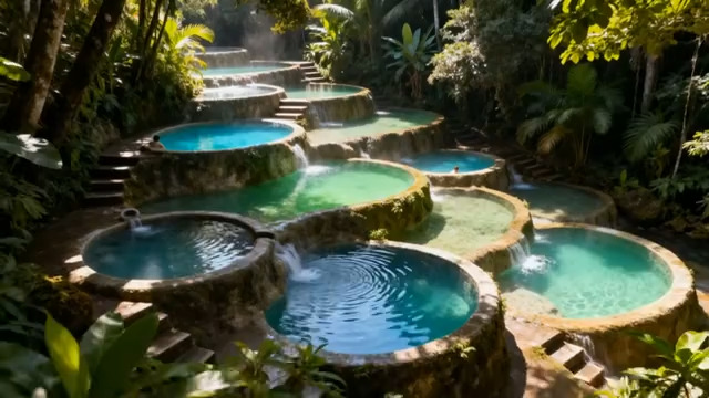  丛林中层层叠叠的水池景观1717#横屏 	 -