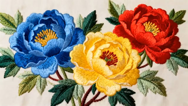  刺绣牡丹花素材1204#横屏 	 - 