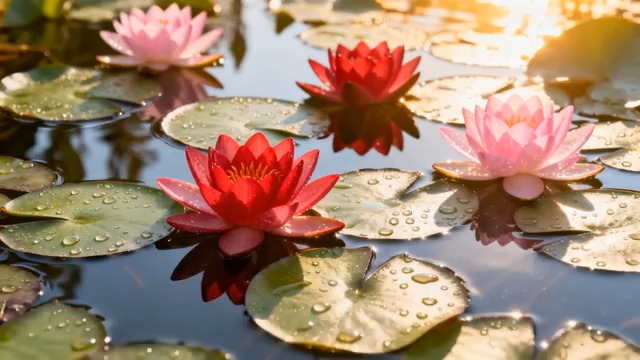  池塘中的睡莲与荷叶2529#横屏 	 