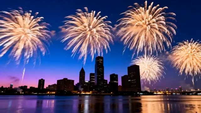  城市夜空烟花绽放实景2663#横屏 	 -