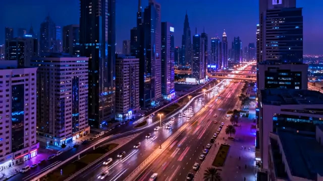  城市夜景高楼与街道车流2141#横屏 	 