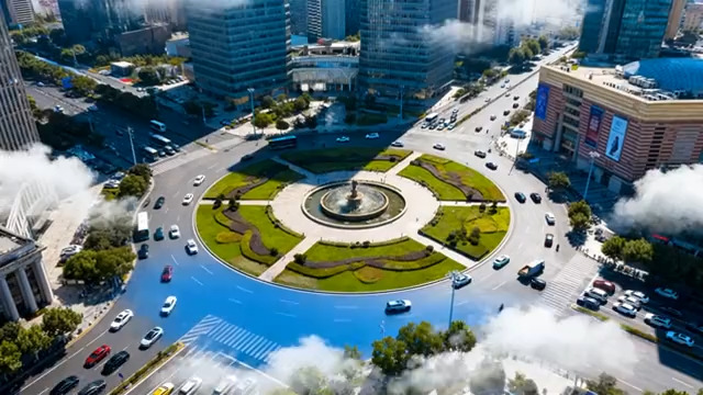  城市环形路口航拍全景2167#横屏 	 