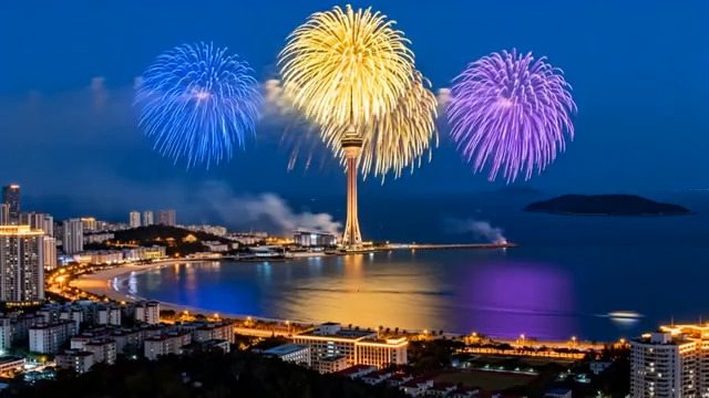  城市夜空烟花绽放全景2761#横屏 	 - 