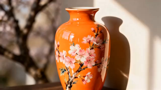  橙色瓷瓶花卉图案特写1560#横屏 	 