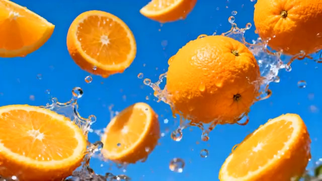  橙子飞溅水花特写2885#横屏 	 