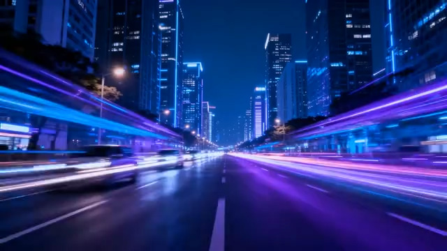  城市夜景道路车流2439#横屏 	 