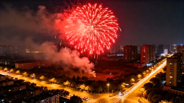  城市夜空绽放的新年烟花2971#横屏 	 - 