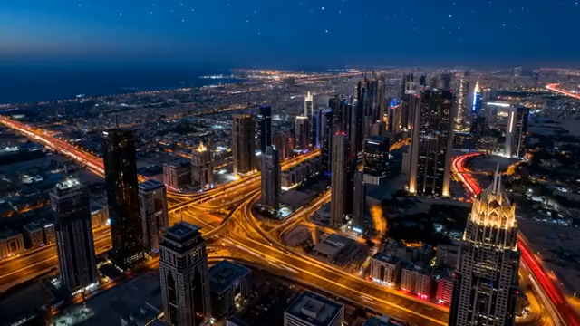  城市夜景航拍高楼与车流3009#横屏 	 