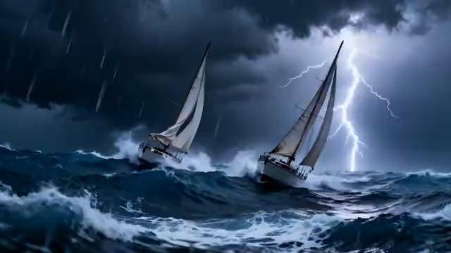 海上帆船在风浪中航行219#横屏 