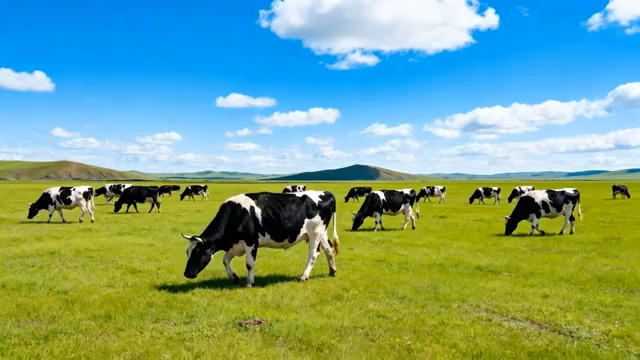  草原上牛群悠闲吃草素材2881#横屏 	 