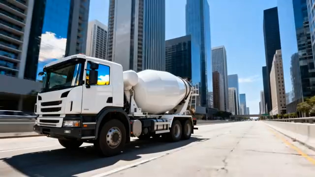  城市道路上行驶的混凝土搅拌卡车650#横屏 	 