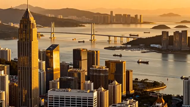  城市高楼与跨海大桥全景1015#横屏 	 