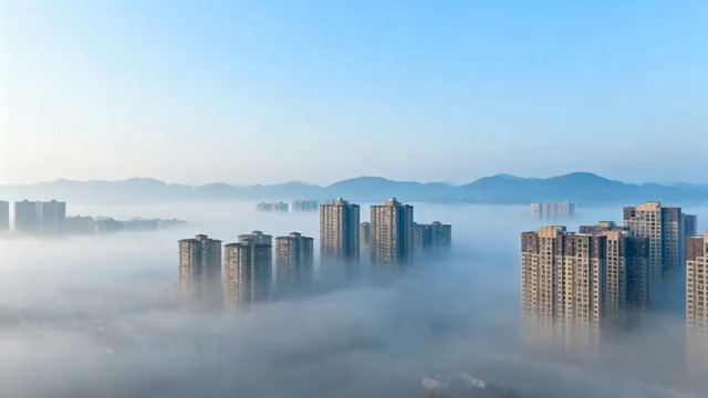  城市高楼平流雾景观2156#横屏 	 