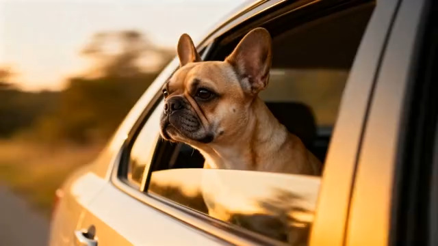  车内小狗探头望向窗外347#横屏 	 