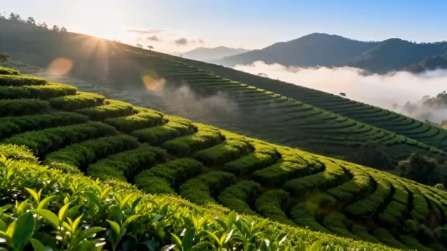  晨曦中的茶山自然风光1023#横屏 	 