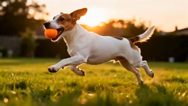  草地奔跑叼球的小狗素材883#横屏 	 - 