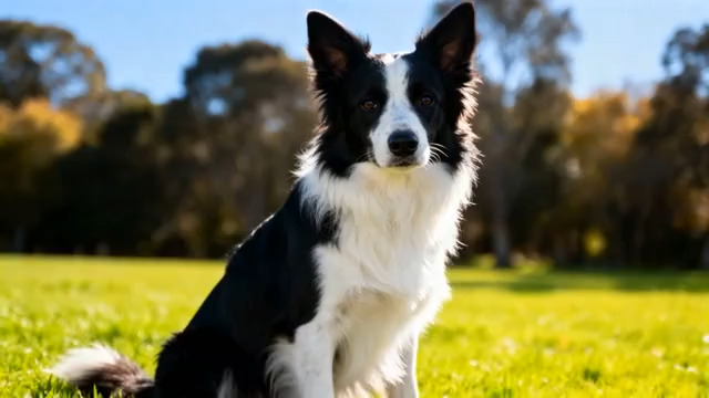  草地中黑白边牧犬坐立2980#横屏 	 -