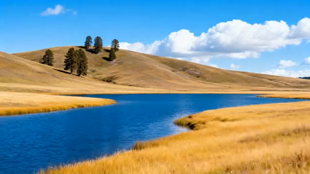  草原湖泊边人物漫步场景2127#横屏 	 -