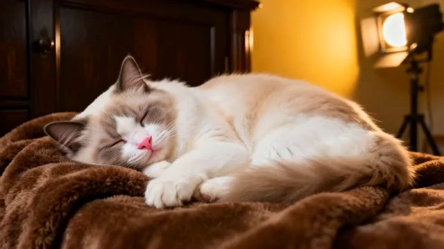  布偶猫在毛毯上睡觉2083#横屏 	 