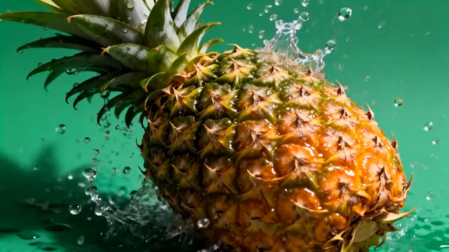  菠萝入水溅起水花特写1537#横屏 	 