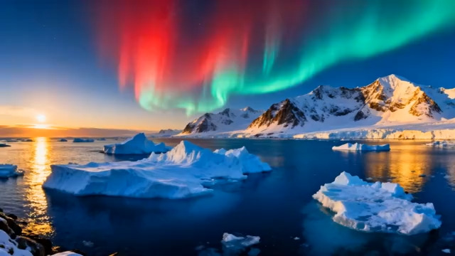  北极冰山与极光景观2893#横屏 	 