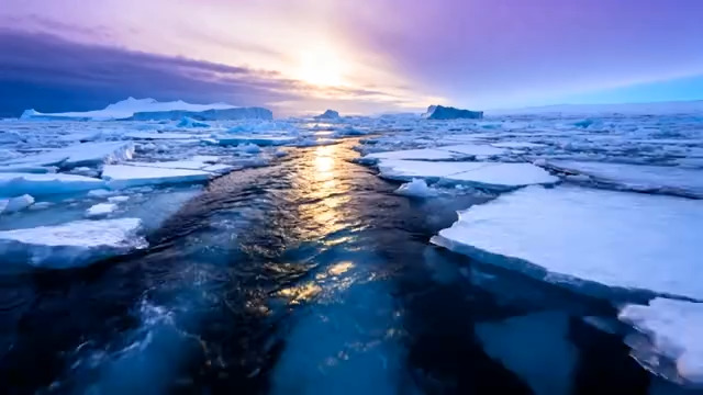  北极冰川日落景象1985#横屏 	 