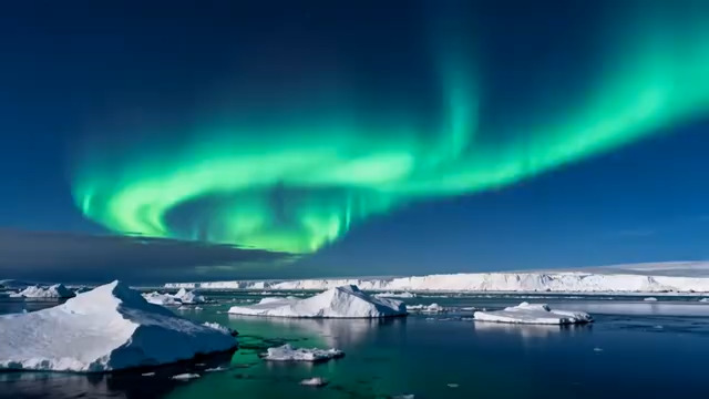  北极极光下的冰川景观956#横屏 	 