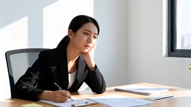  办公室女商人伏案书写1906#横屏 	 