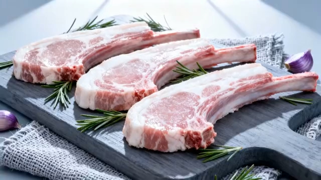  案板上摆放的新鲜猪排骨1998#横屏 	 