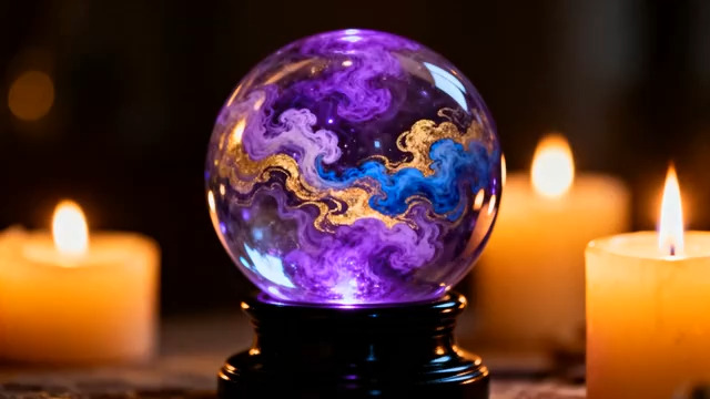  烛光下的紫色水晶球3232#横屏 	 