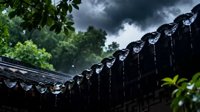  中式屋檐雨帘特写3214#横屏 	 - 