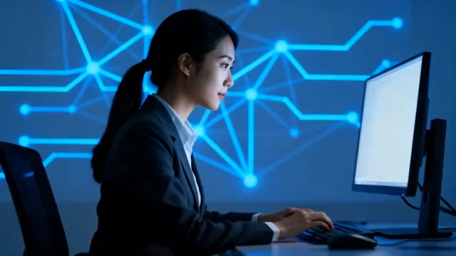  职场女性操作电脑3164#横屏 	 