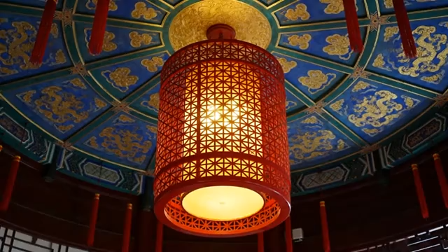 古典建筑内红色灯笼特写3241#横