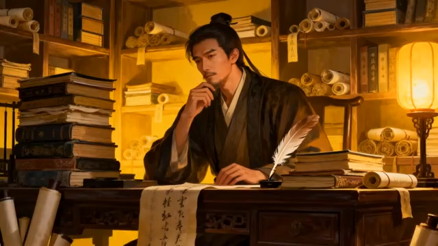 古代男子书房伏案书写215#横