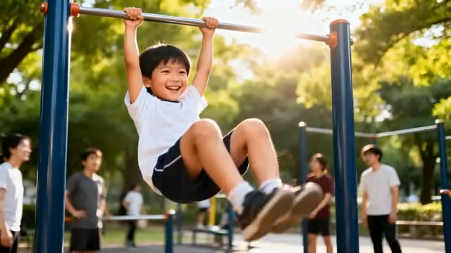 公园男孩做引体向上2166#横屏 