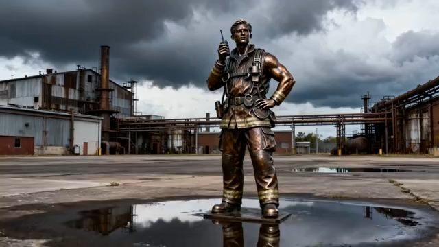 工厂前消防员铜像1695#横屏 