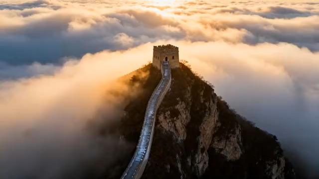  云海长城日出壮丽景色3106#横屏 	 