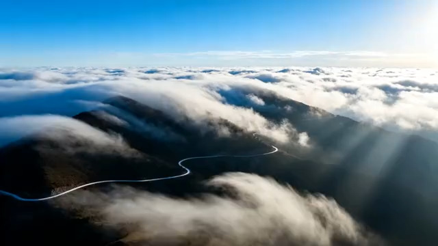  云海航拍 山间公路晨光3097#横屏 	 -