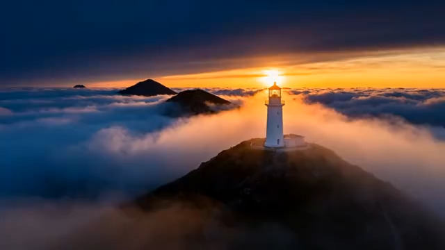  云海中的日出灯塔3111#横屏 	 
