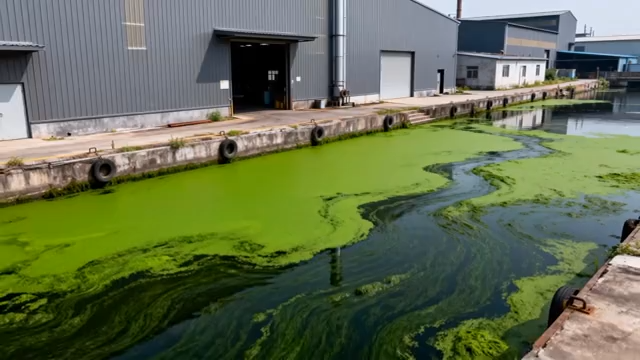 工厂旁水域污水藻类覆盖场景3000#横屏 