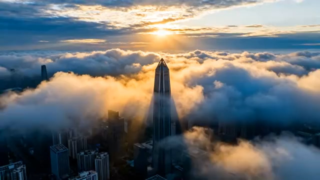  云海日出中的摩天大楼3102#横屏 	 