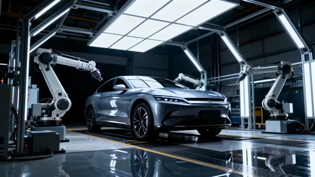 工厂内新能源汽车自动化生产4093#横