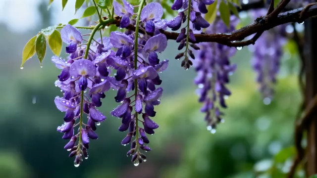  雨后紫藤花特写3019#横屏 	 - 