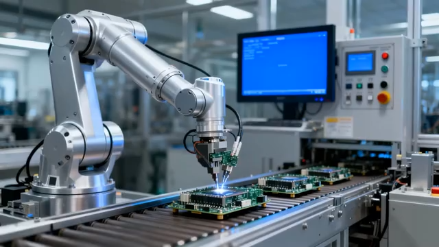 工厂机械臂自动化生产电路板5205#横屏 