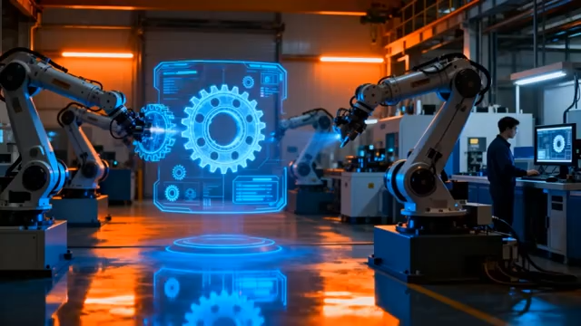 工厂内工人操控机械臂场景854#横