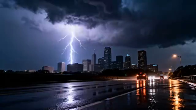  雨夜城市闪电延时3026#横屏 	 