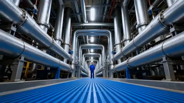 工厂内工人行走于管道间3873#横屏 