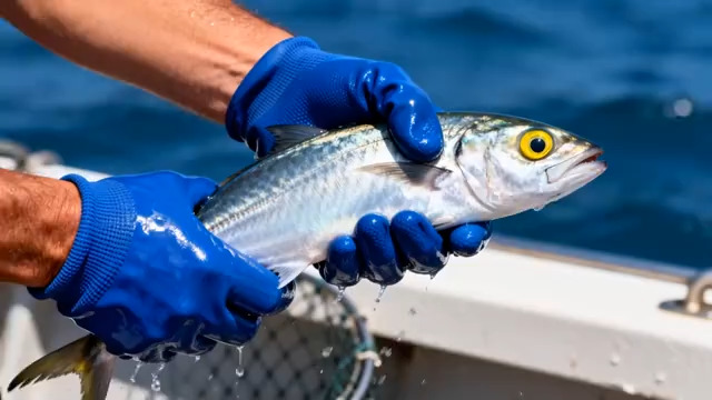  渔民手持新鲜海鱼2986#横屏 	 