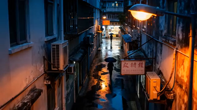  雨夜小巷行人3049#横屏 	 