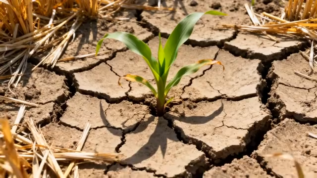 干裂土地上的玉米幼苗5045#横屏 